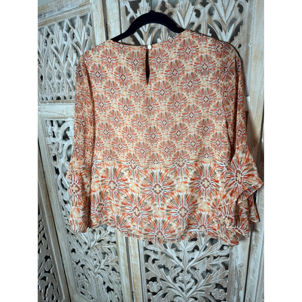 Kasper Womens Printed Boat Neck Ruffle Sleeve Blouse Orange Multi XS NEW - Picture 5 of 9